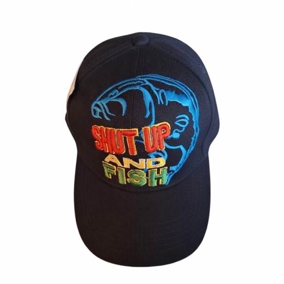 Shut Up and Fish Embroidered Navy Fishing Cap - Picture 2 of 3